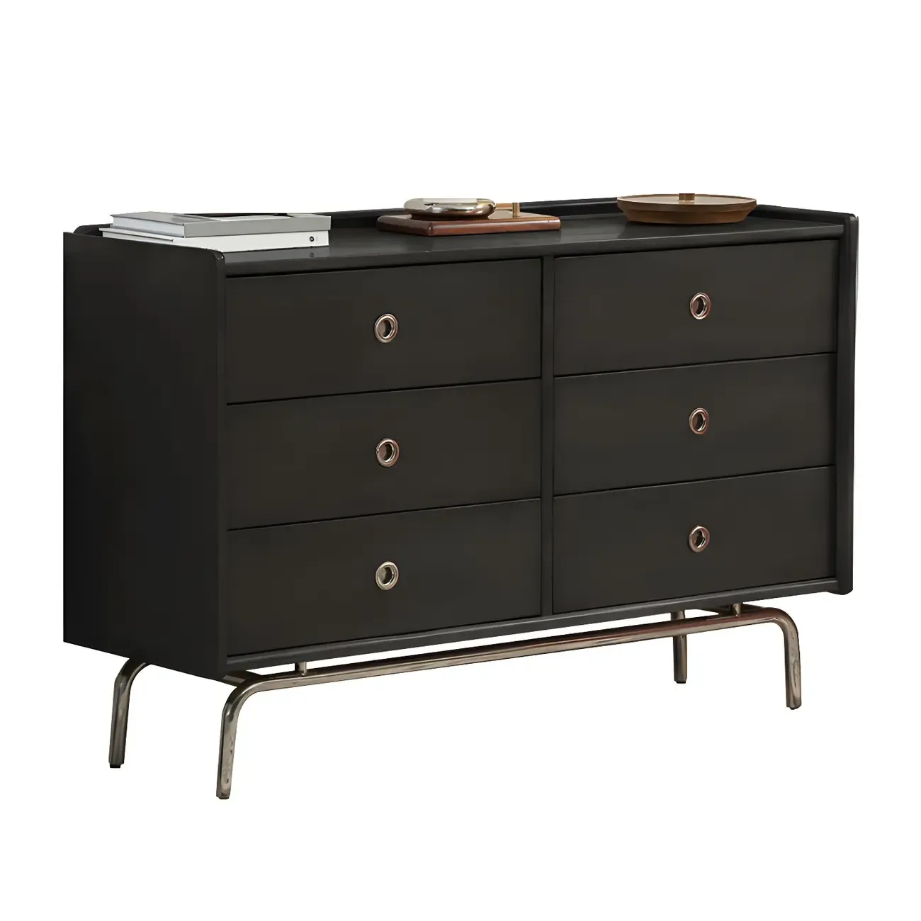 Stylish Pine Wooden Black Double Dresser Chest for Bedroom Image - 9