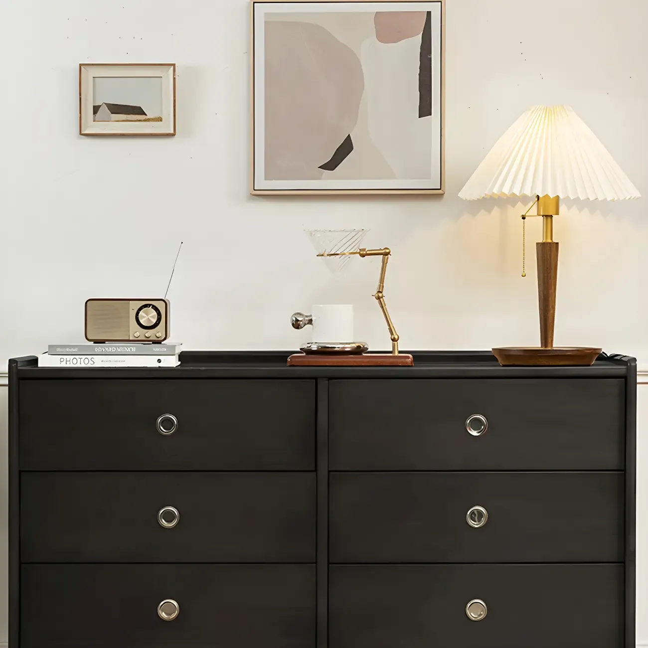 Stylish Pine Wooden Black Double Dresser Chest for Bedroom Image - 10