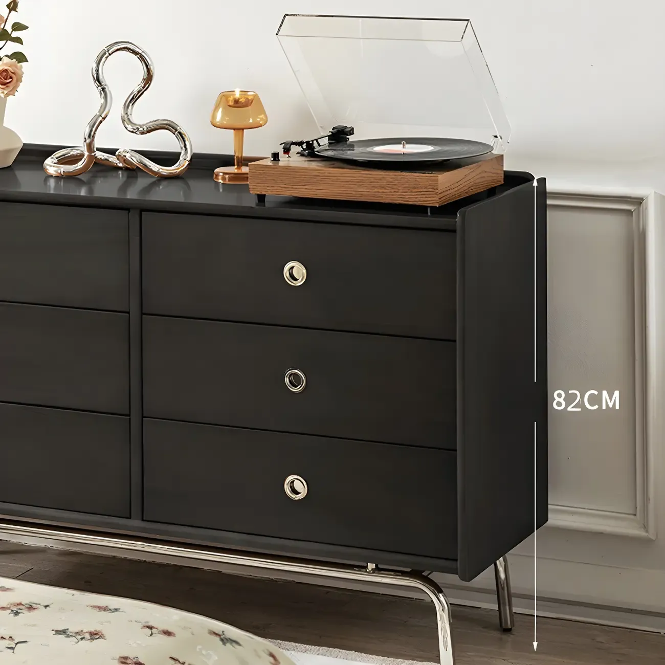Stylish Pine Wooden Black Double Dresser Chest for Bedroom Image - 11