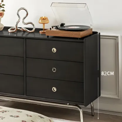 Stylish Pine Wooden Black Double Dresser Chest for Bedroom Image - 11