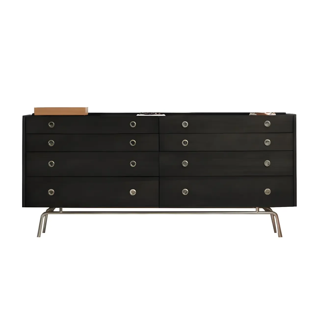 Stylish Pine Wooden Black Double Dresser Chest for Bedroom Image - 14