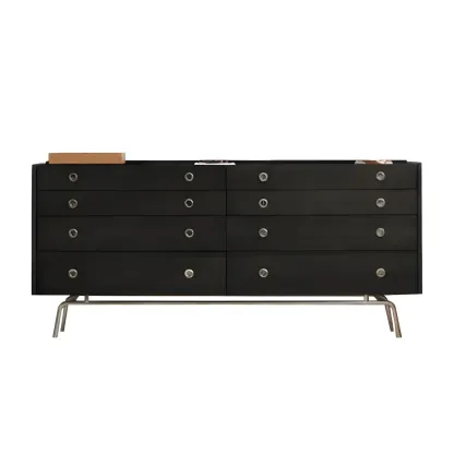 Stylish Pine Wooden Black Double Dresser Chest for Bedroom Image - 14
