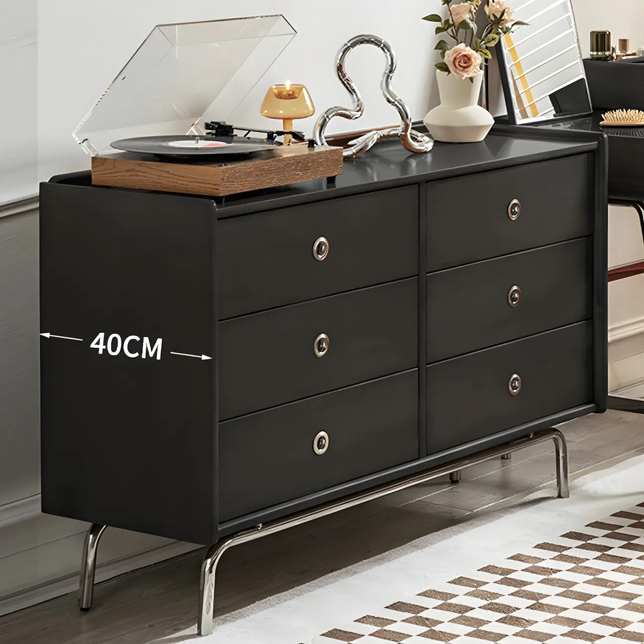 Stylish Pine Wooden Black Double Dresser Chest for Bedroom Image - 15 | homeyfad