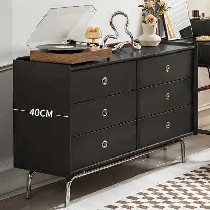 Stylish Pine Wooden Black Double Dresser Chest for Bedroom Image - 15