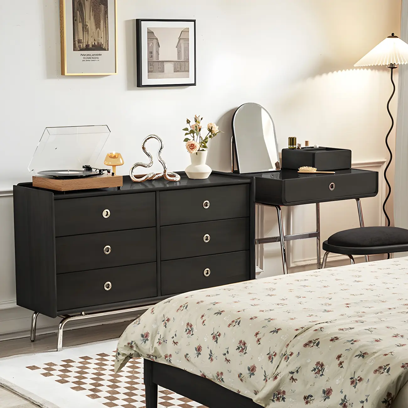 Stylish Pine Wooden Black Double Dresser Chest for Bedroom Image - 16 | homeyfad