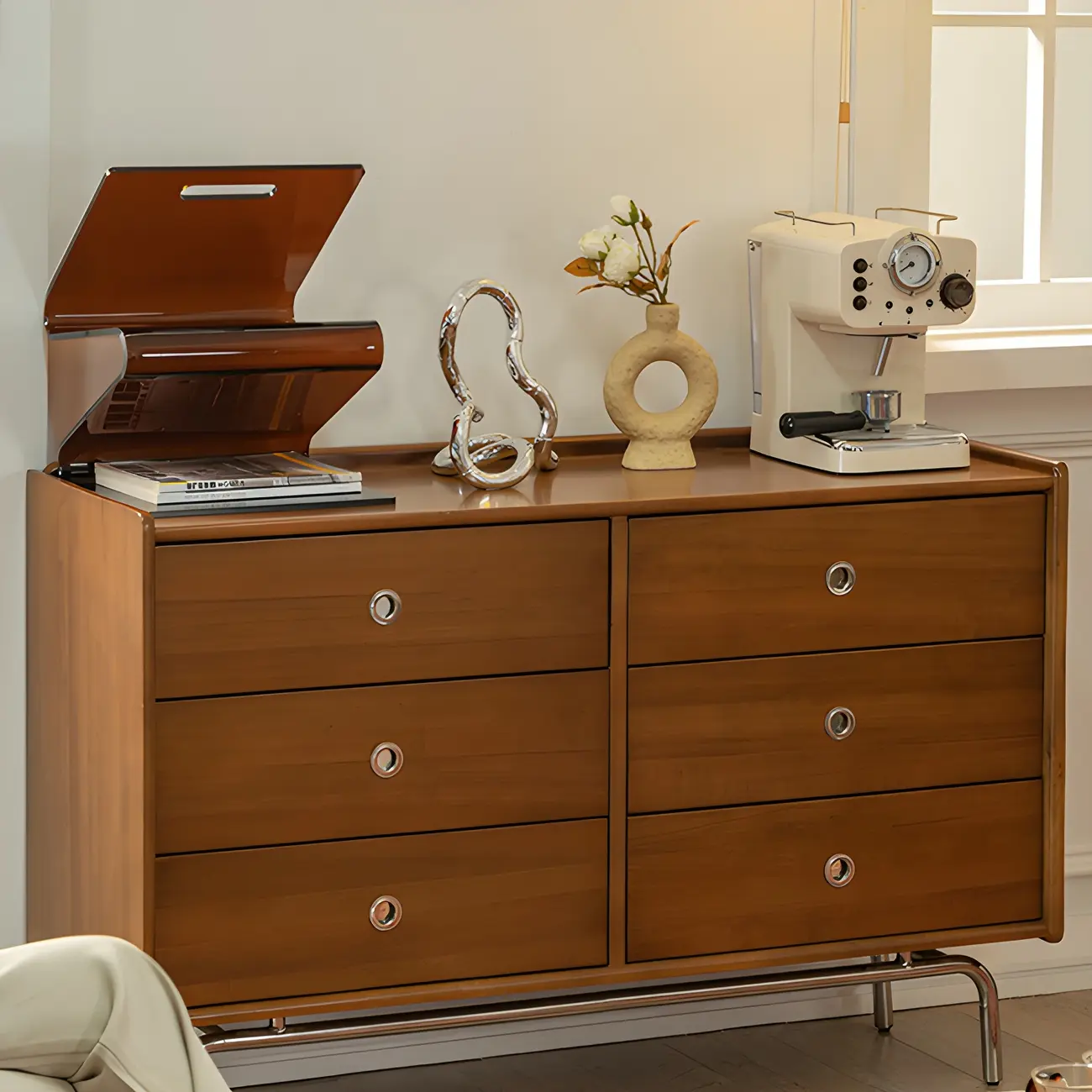 Stylish Pine Wooden Black Double Dresser Chest for Bedroom Image - 17 | homeyfad