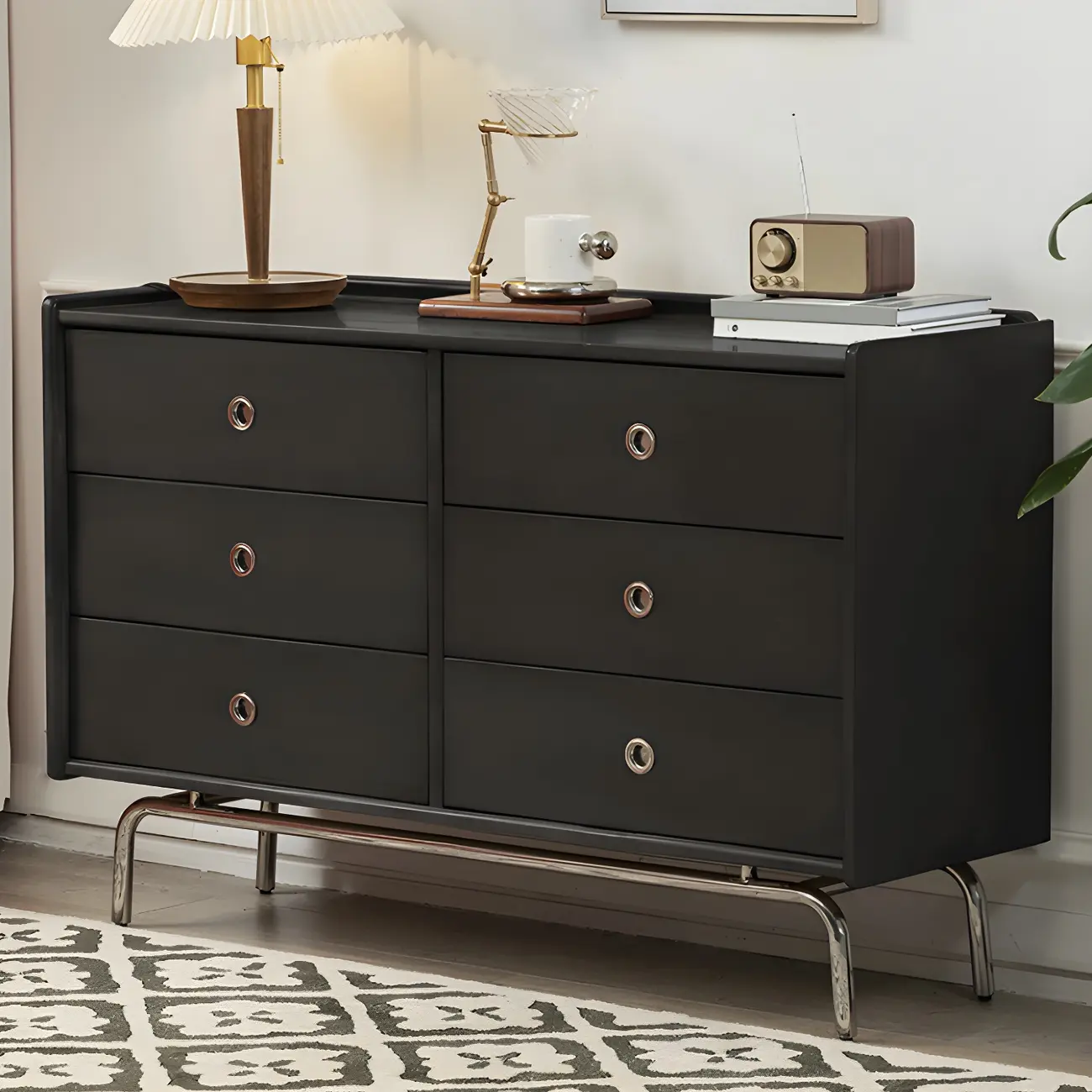 Stylish Pine Wooden Black Double Dresser Chest for Bedroom Image - 19 | homeyfad