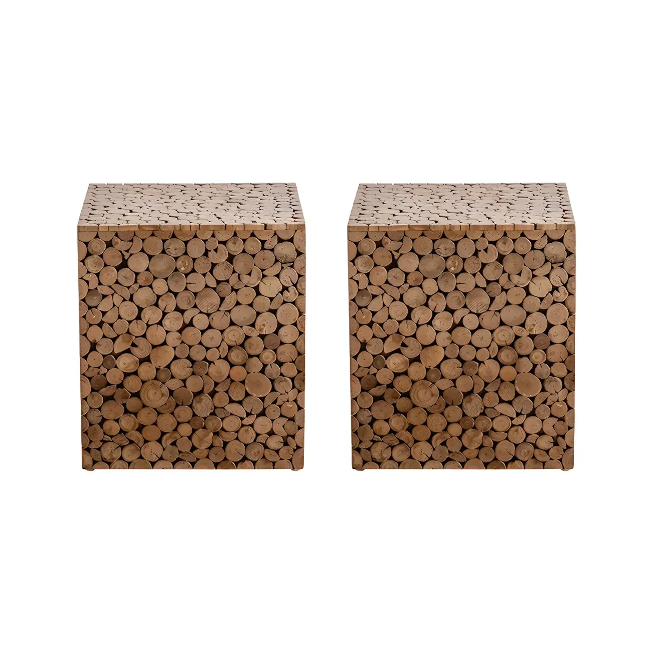 Rustic Solid Wood Square End Table For Living Room Image - 2