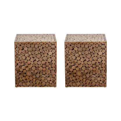 Rustic Solid Wood Square End Table For Living Room Image - 2