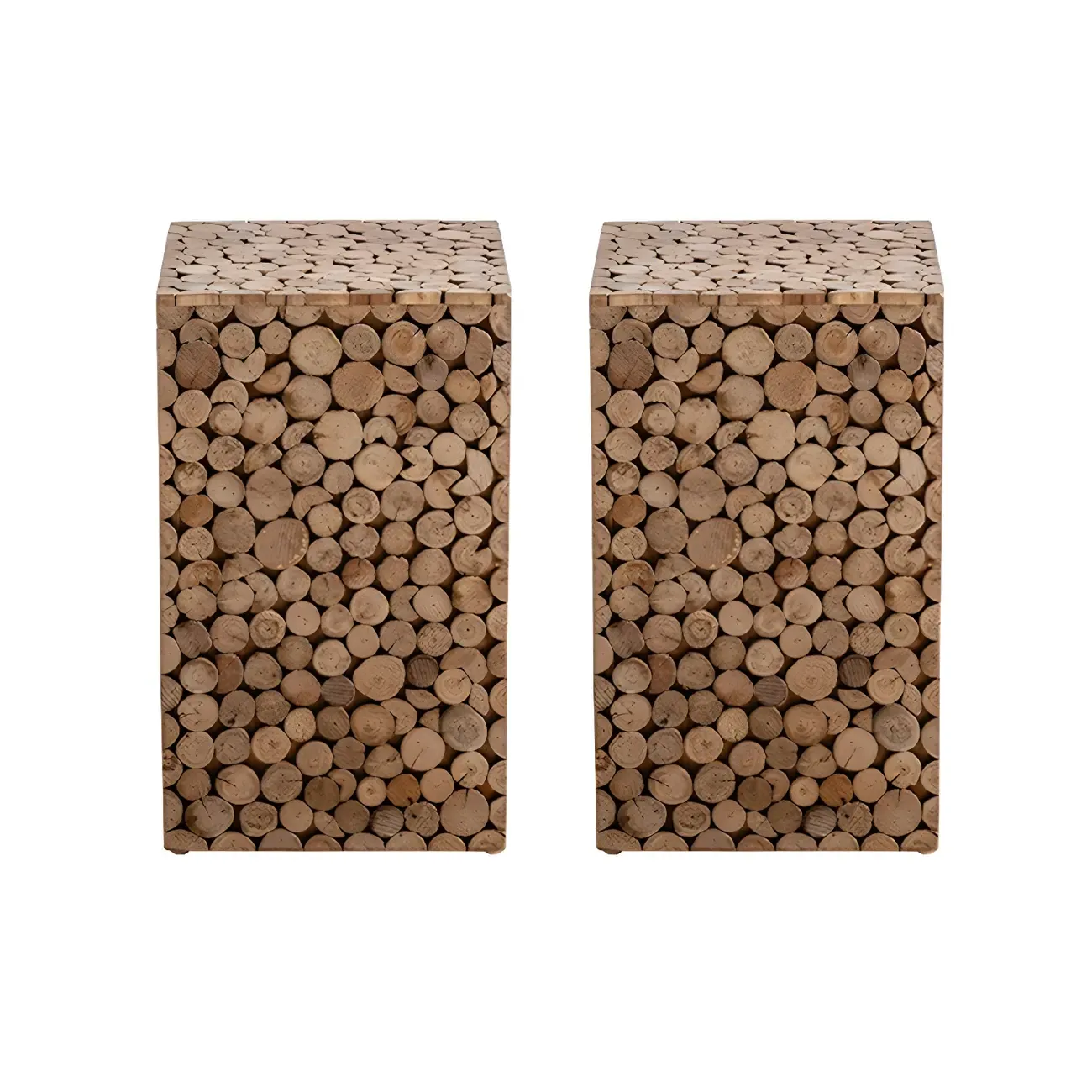 Rustic Solid Wood Square End Table For Living Room Image - 3