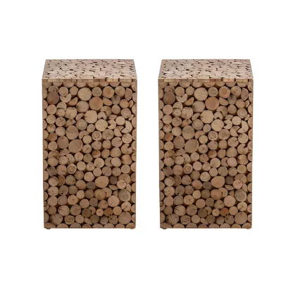 Rustic Solid Wood Square End Table For Living Room Image - 3