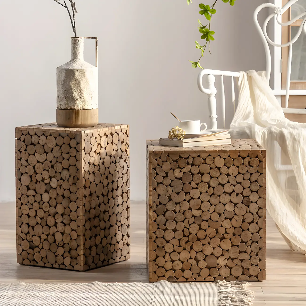 Rustic Solid Wood Square End Table For Living Room Image - 6 | homeyfad