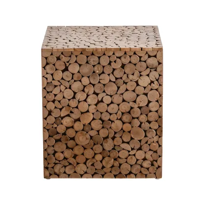 Rustic Solid Wood Square End Table For Living Room Image - 7