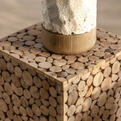 Rustic Solid Wood Square End Table For Living Room Image - 9