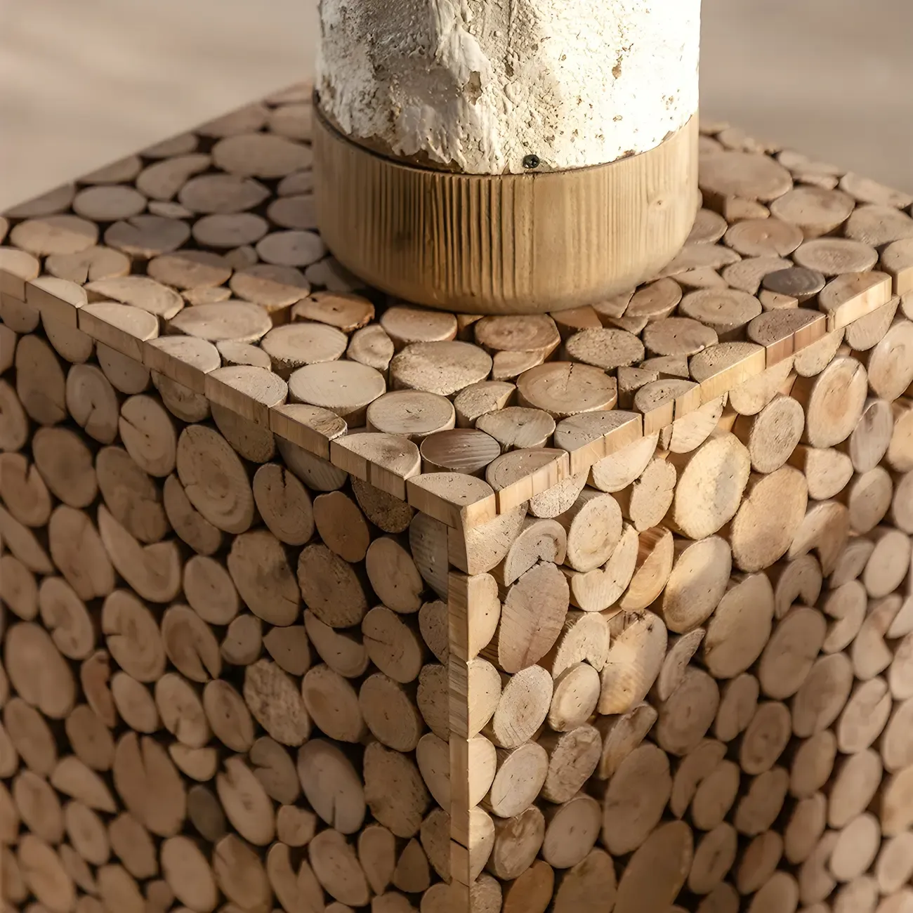 Rustic Solid Wood Square End Table For Living Room Image - 11