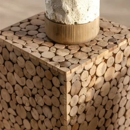 Rustic Solid Wood Square End Table For Living Room Image - 11