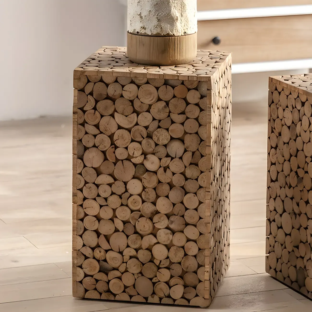 Rustic Solid Wood Square End Table for Living Room - HomeyFad