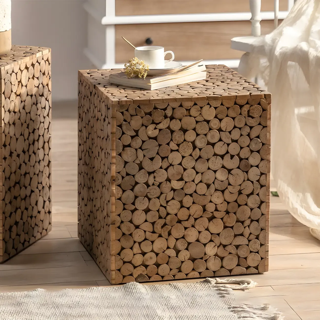 Rustic Solid Wood Square End Table For Living Room Image - 13
