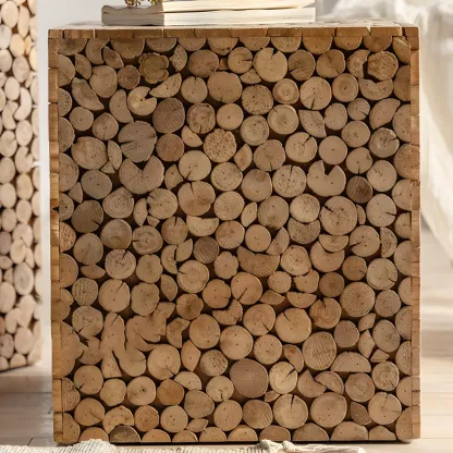 Rustic Solid Wood Square End Table For Living Room Image - 14