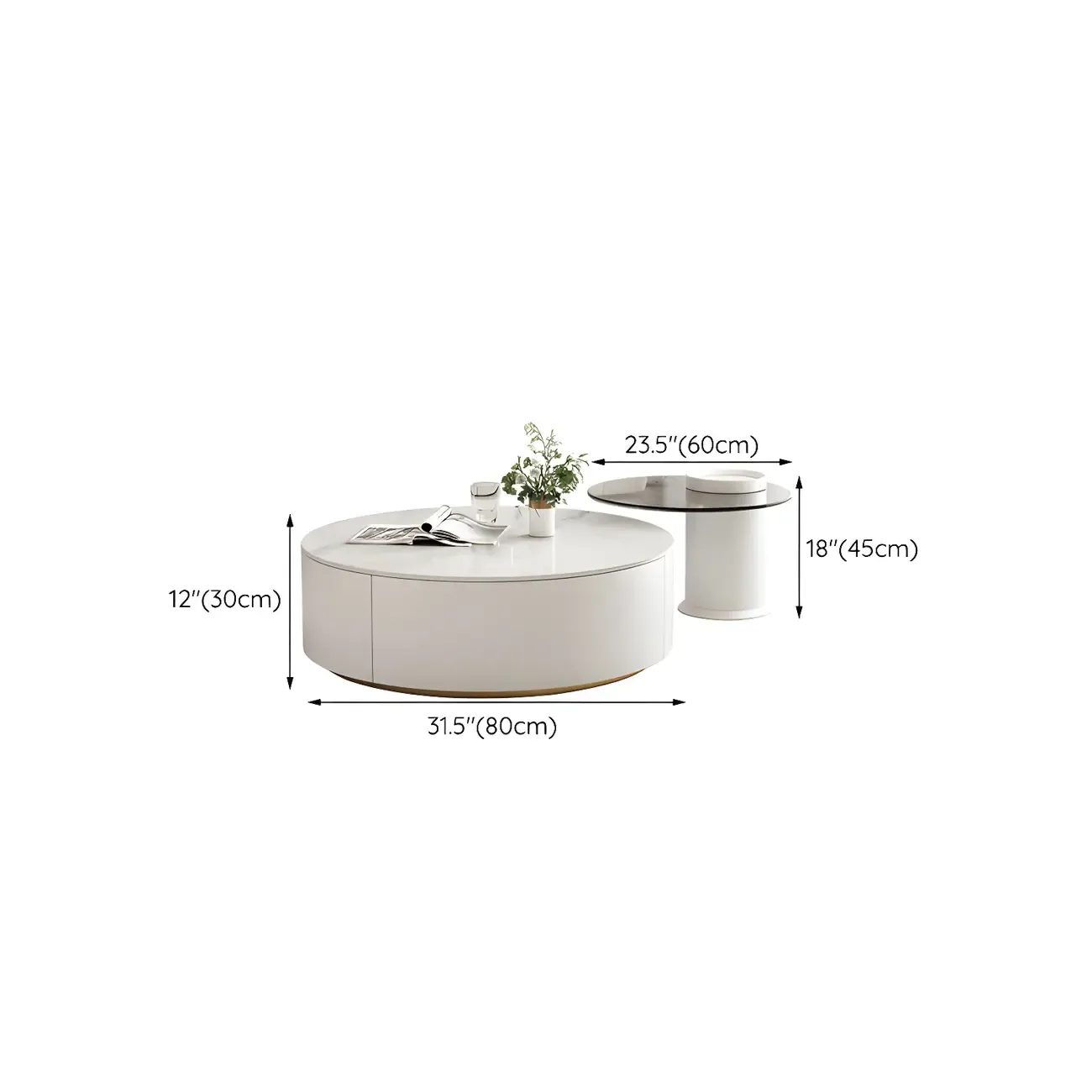 Slate Top White Round Modern Wood Drawer Coffee Table #size