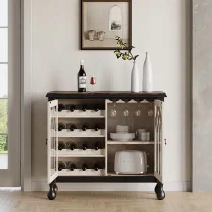 Traditional Black MDF Wine Rack Cabinet with Doors Image - 4