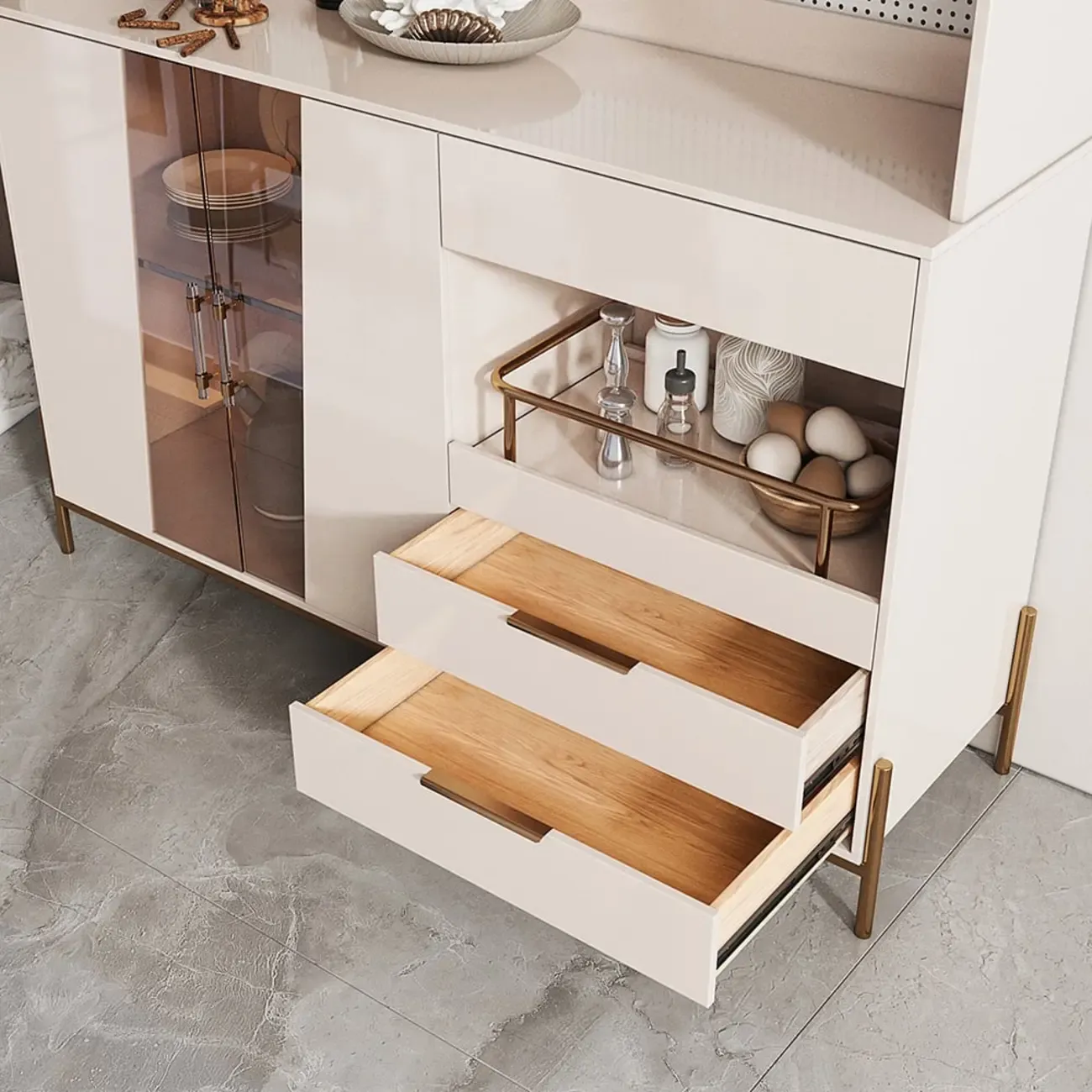 Luxury MDF Pegboard Back Gold Accents Storage Sideboard Image - 9