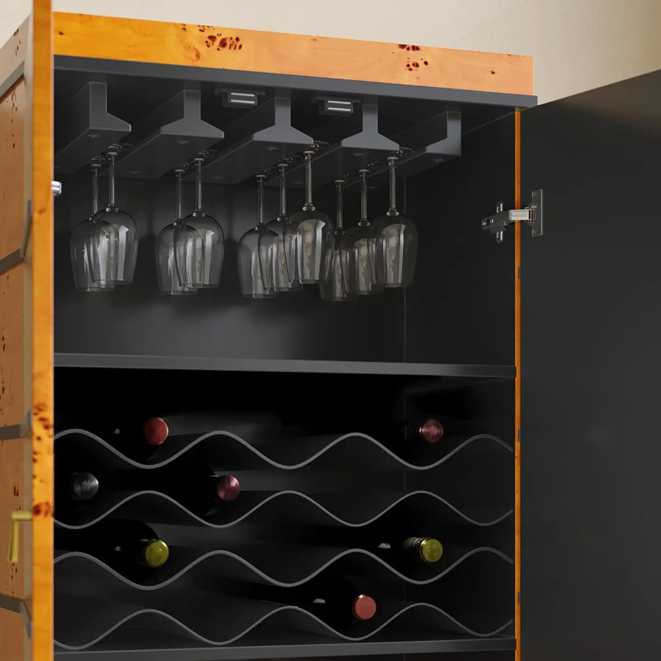 Rustic Burlwood Cabinet with Storage Drawers Shelves Image - 5 | homeyfad