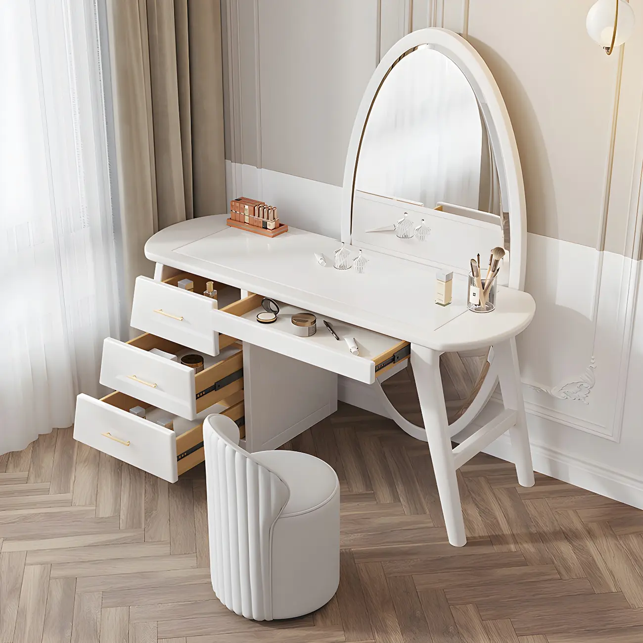 LED Mirror Wood Makeup Vanity Set with Drawers | homeyfad