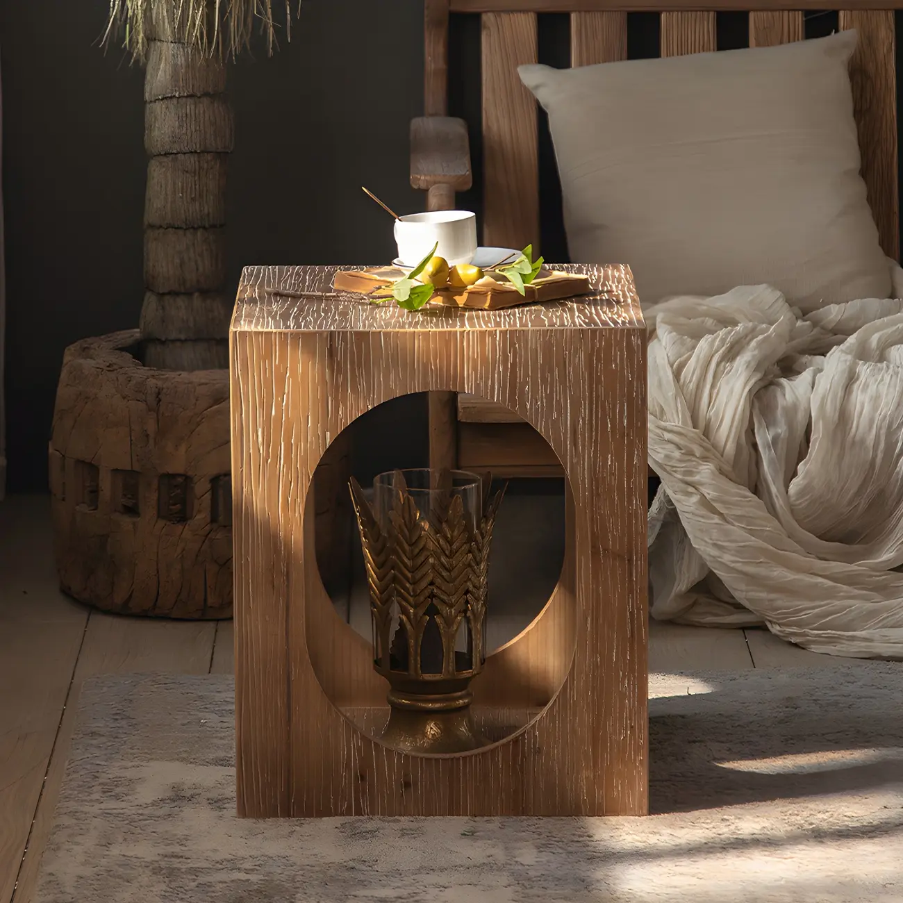 Rustic Square Distressed Wood Side Table with Open Storage Image - 6 | homeyfad