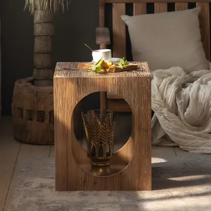 Rustic Square Distressed Wood Side Table with Open Storage Image - 6