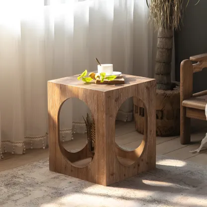 Rustic Square Distressed Wood Side Table with Open Storage Image - 12