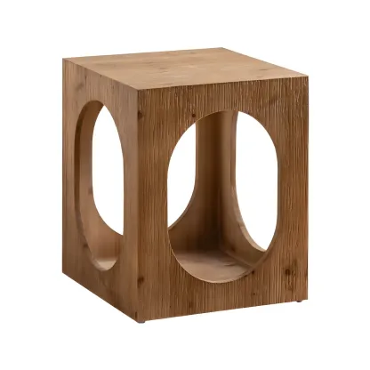 Rustic Square Distressed Wood Side Table with Open Storage Image - 9