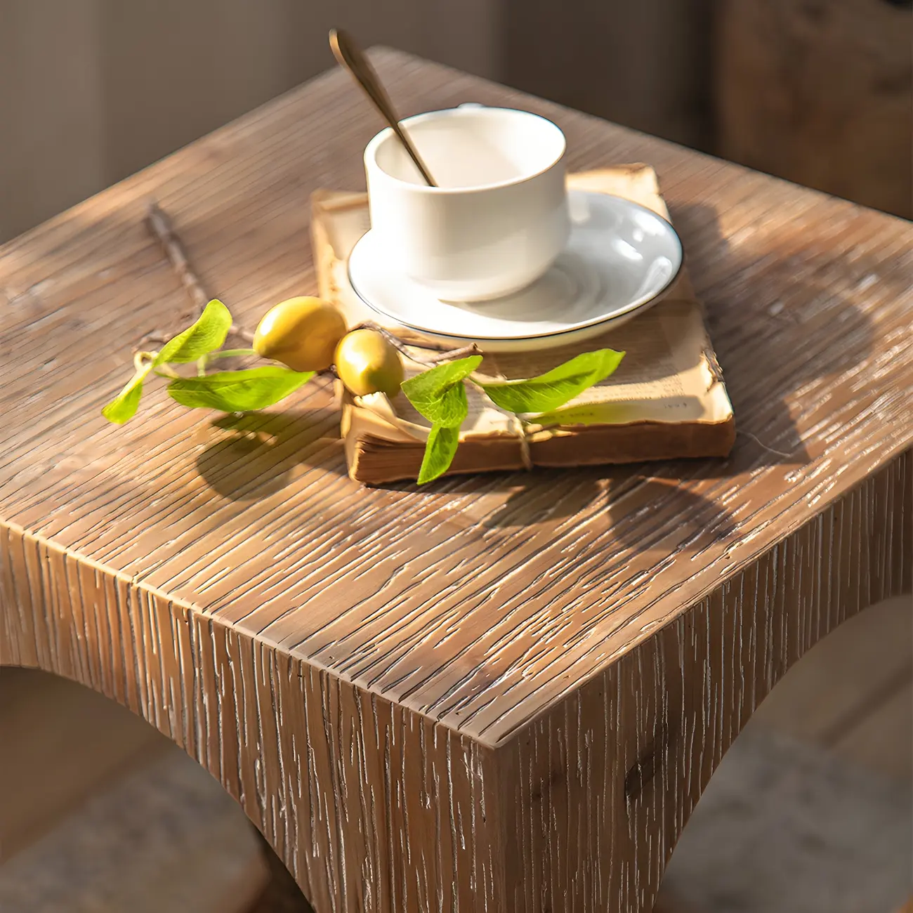 Rustic Square Distressed Wood Side Table with Open Storage Image - 3 | homeyfad