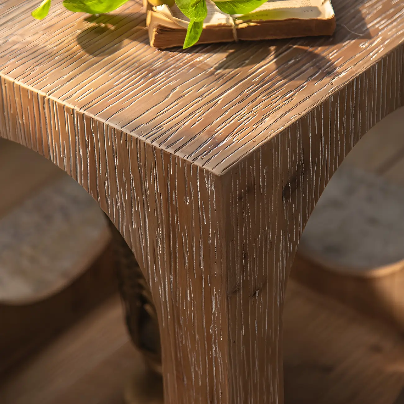 Rustic Square Distressed Wood Side Table with Open Storage Image - 4 | homeyfad