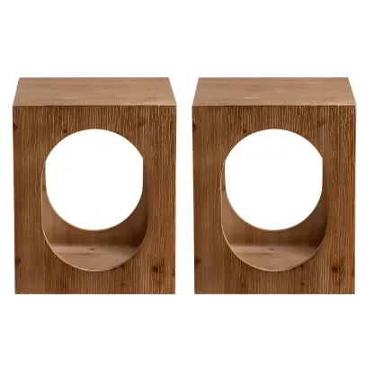 Rustic Square Distressed Wood Side Table with Open Storage Image - 19