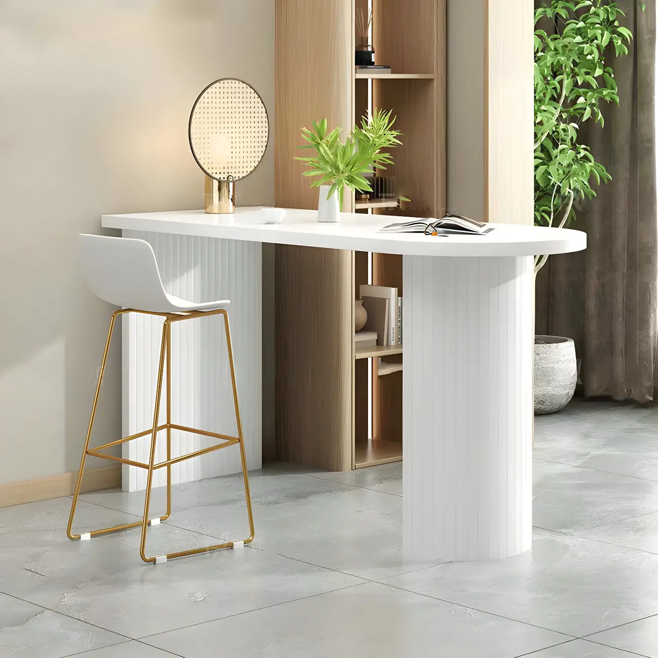 Modern White Free Form Wood Ribbed Metal Bar Tables Image - 1 | homeyfad