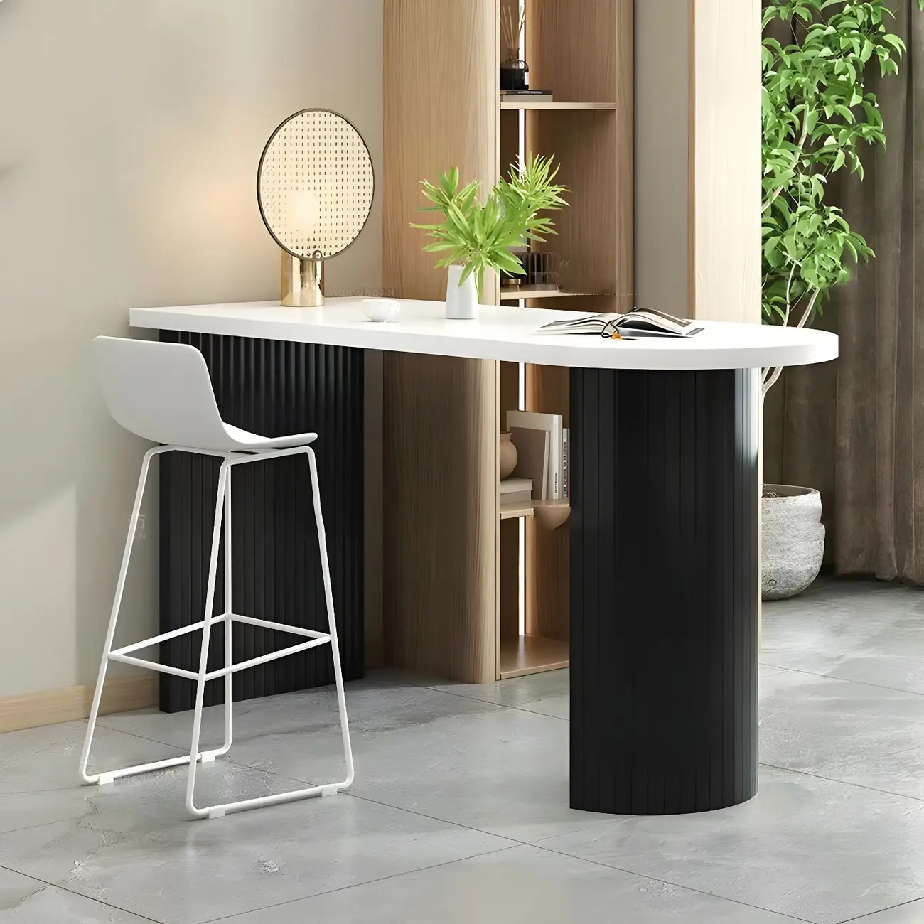 Modern White Free Form Wood Ribbed Metal Bar Tables Image - 3 | homeyfad