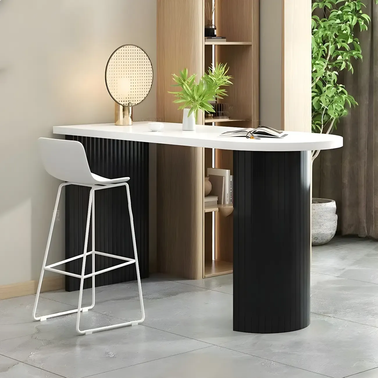 Modern White Free Form Wood Ribbed Metal Bar Tables Image - 3