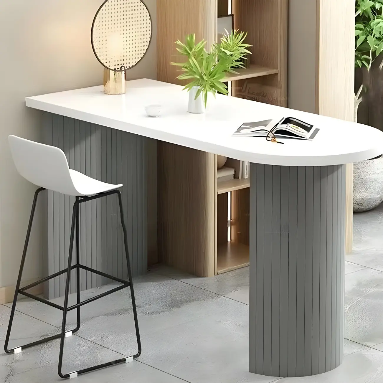 Modern White Free Form Wood Ribbed Metal Bar Tables Image - 4 | homeyfad