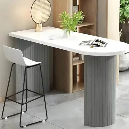Modern White Free Form Wood Ribbed Metal Bar Tables Image - 4