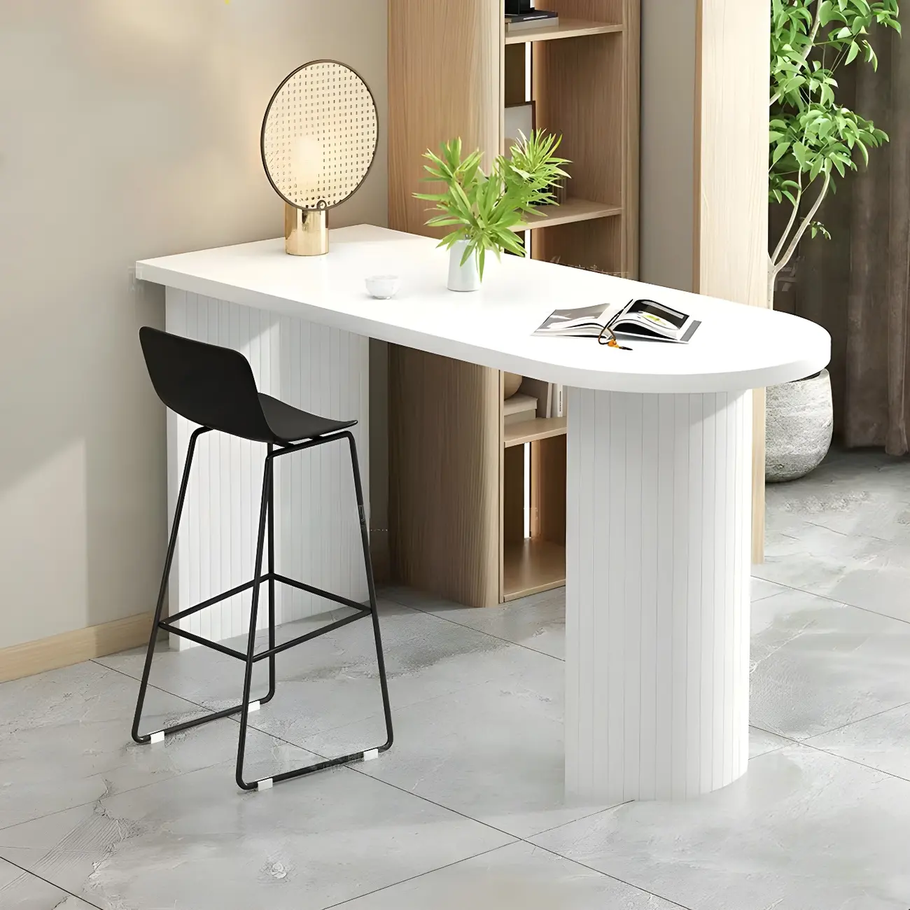 Modern White Free Form Wood Ribbed Metal Bar Tables Image - 5 | homeyfad
