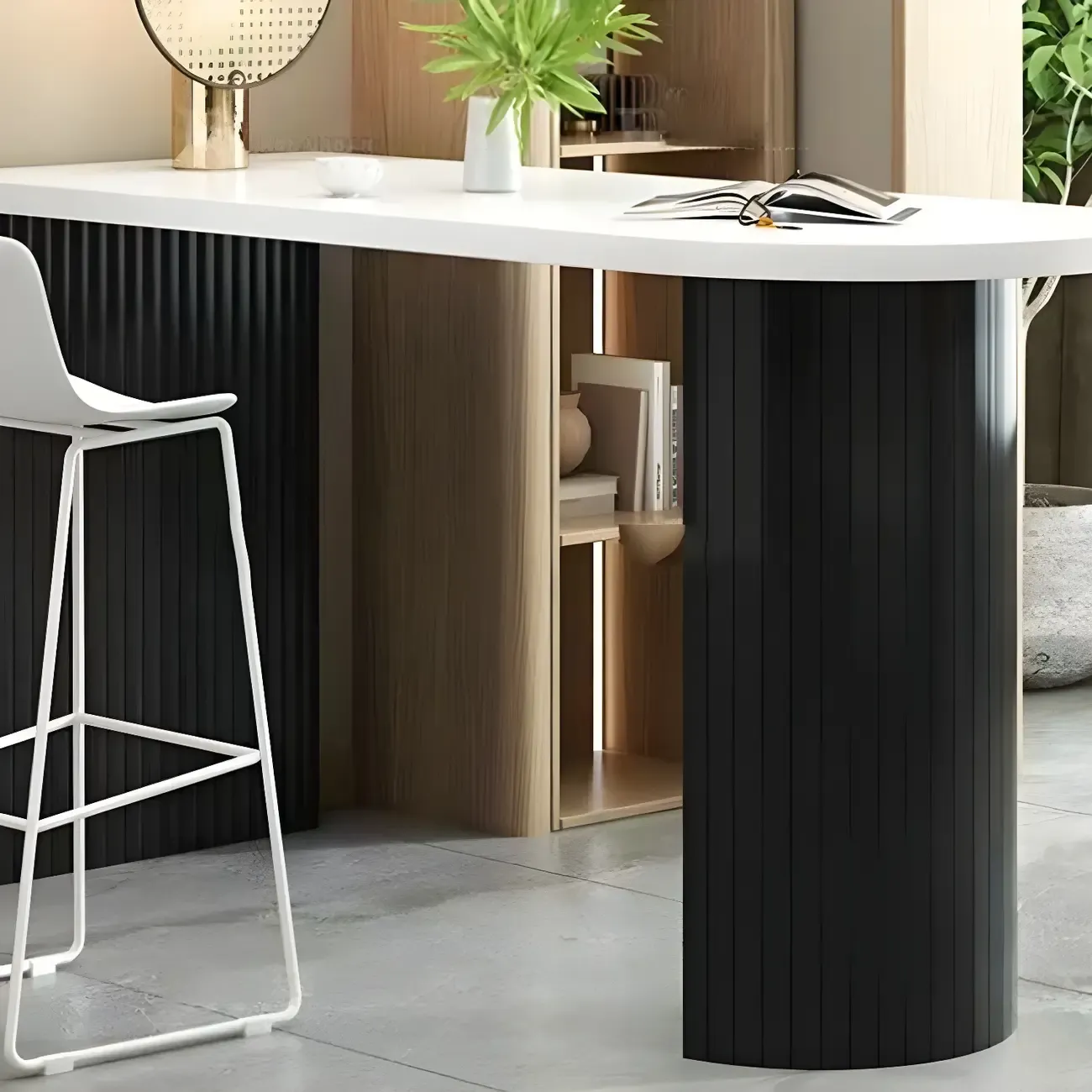 Modern White Free Form Wood Ribbed Metal Bar Tables Image - 7