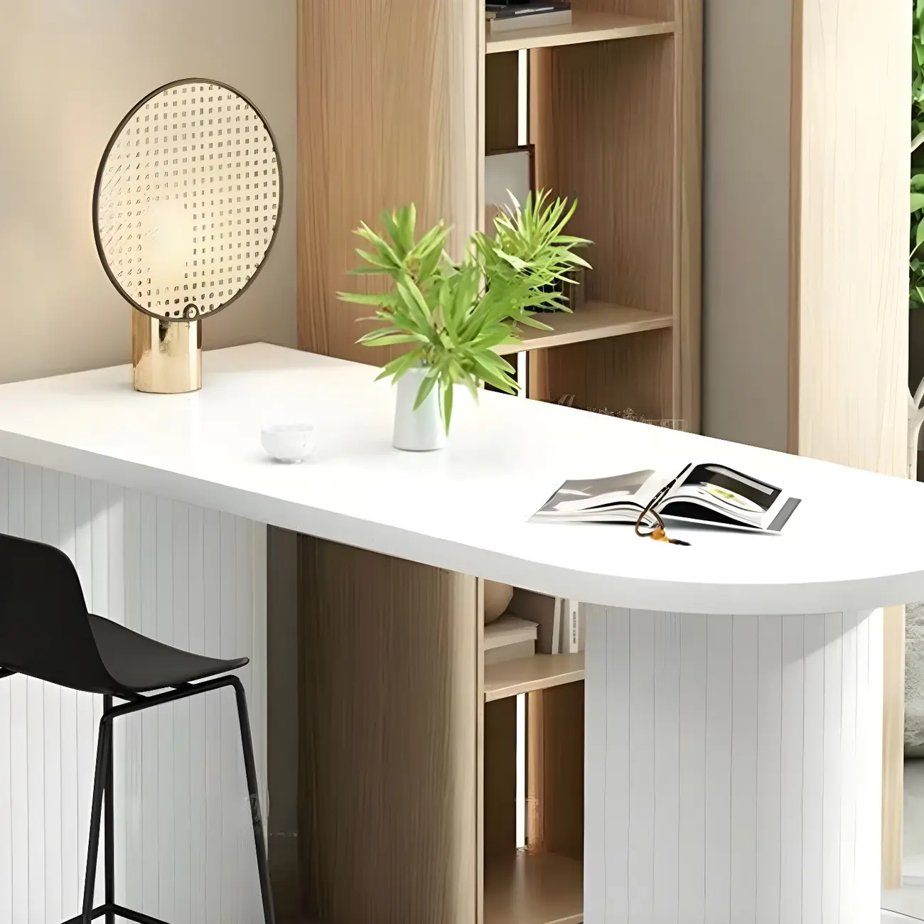 Modern White Free Form Wood Ribbed Metal Bar Tables Image - 8 | homeyfad