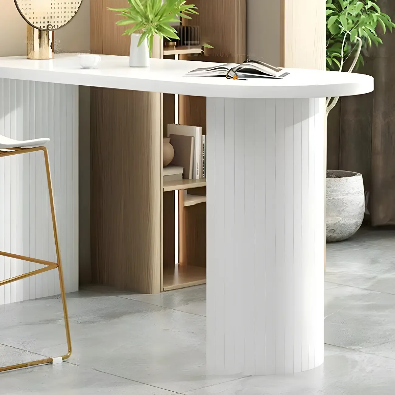 Modern White Free Form Wood Ribbed Metal Bar Tables Image - 9 | homeyfad