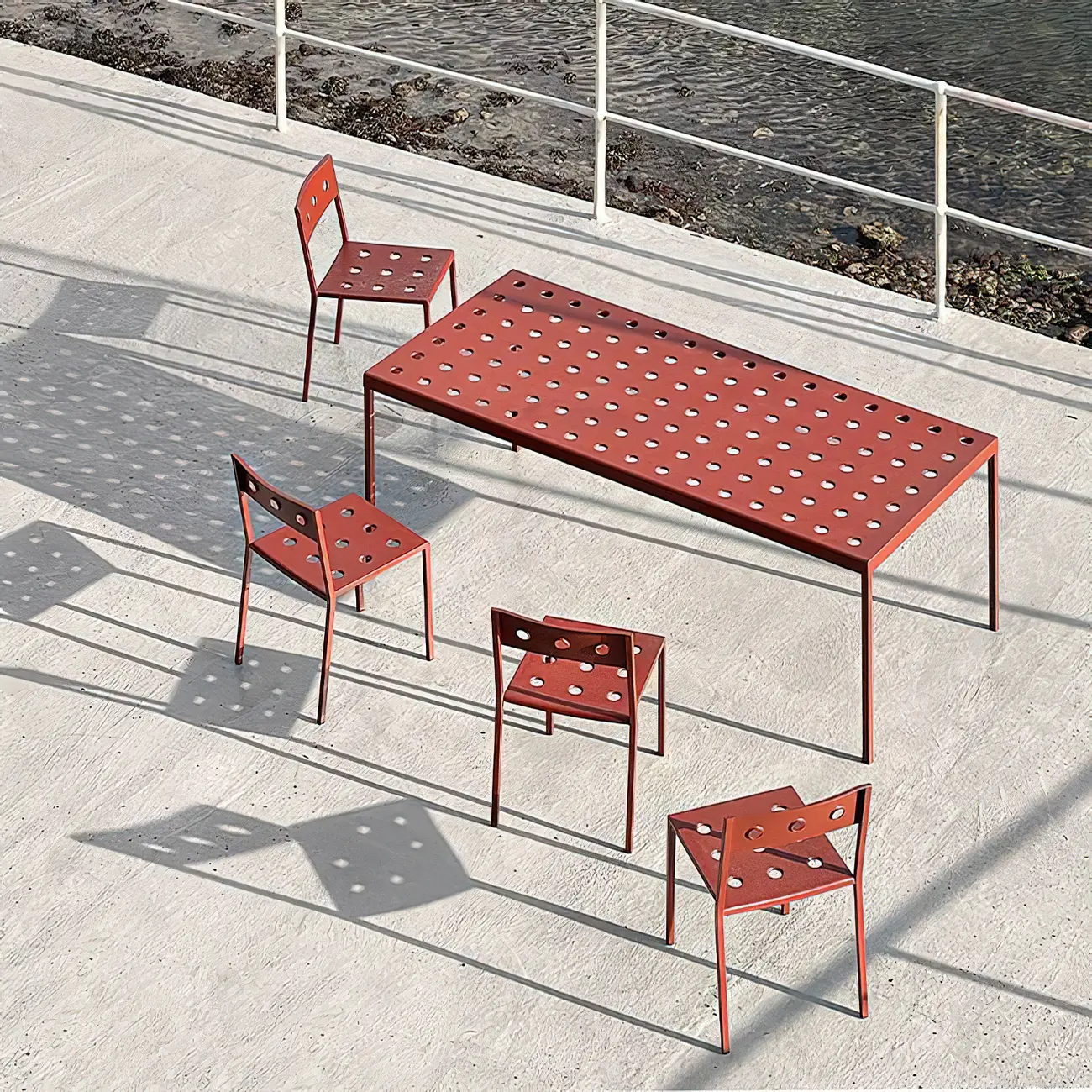 Modern Holey Red Aluminum Outdoor Dining Table Image - 1 | homeyfad
