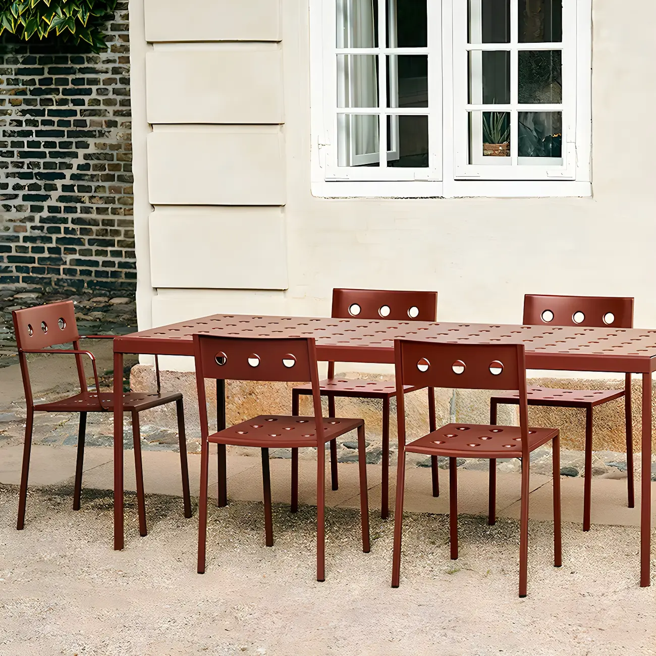 Modern Holey Red Aluminum Outdoor Dining Table Image - 2 | homeyfad