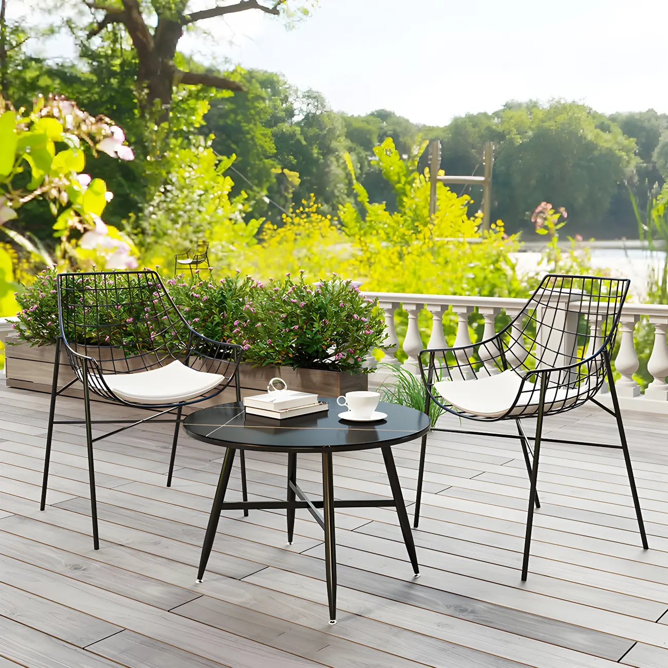 Waterproof Round Stone Metal Outdoor Dining Table Image - 1 | homeyfad