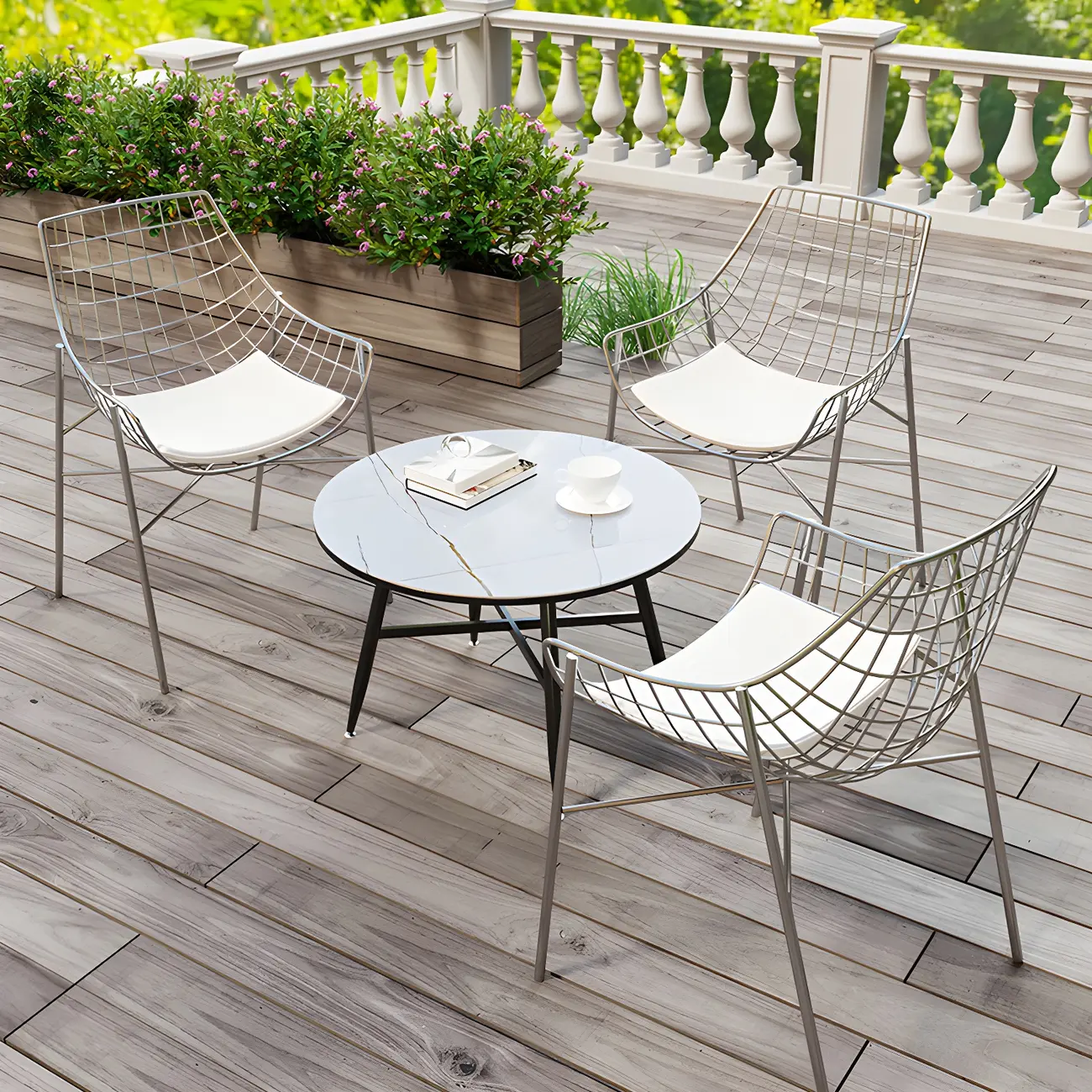 Waterproof Round Stone Metal Outdoor Dining Table Image - 2 | homeyfad