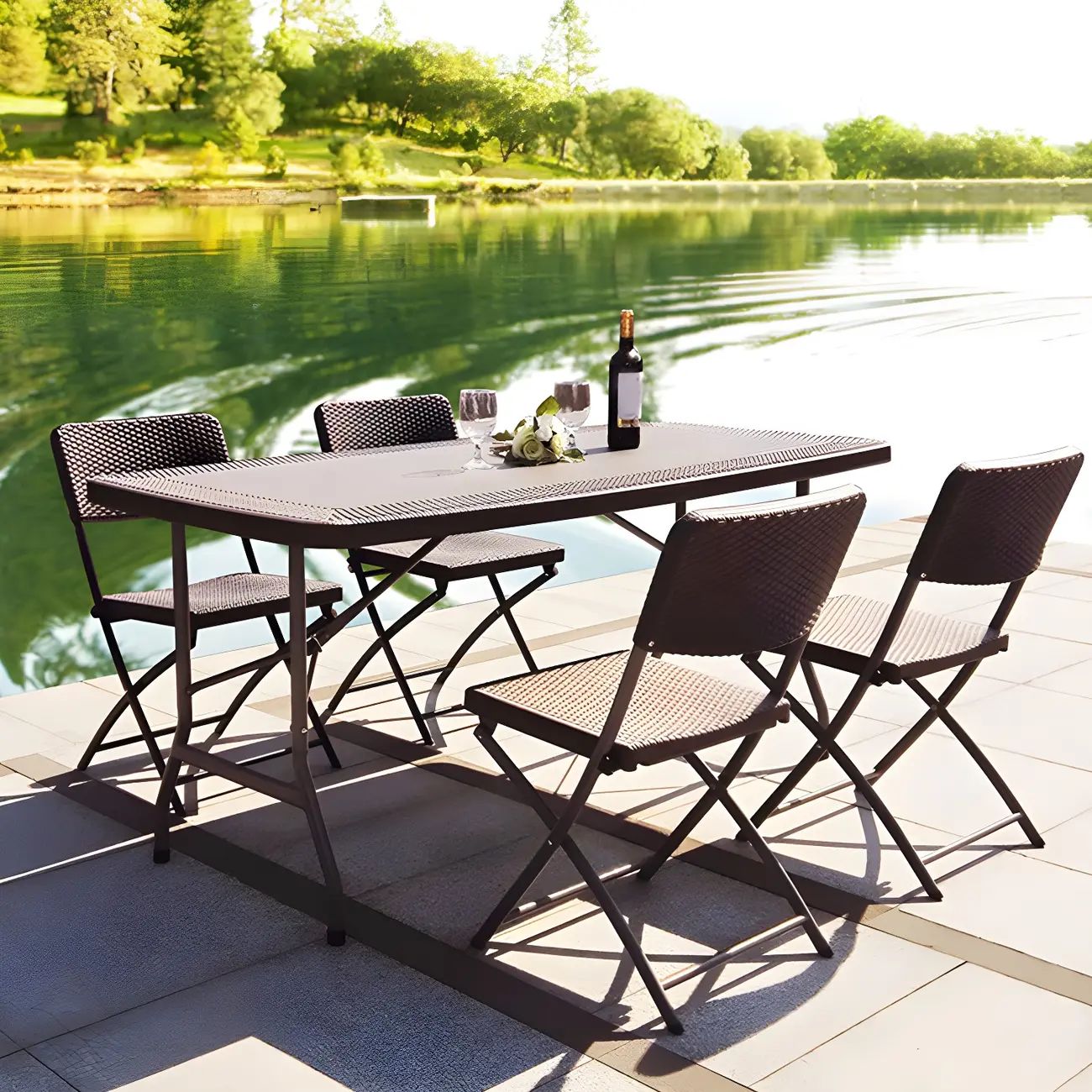 Rectangle Brown Acrylic Foldable Outdoor Dining Table Image - 1 | homeyfad