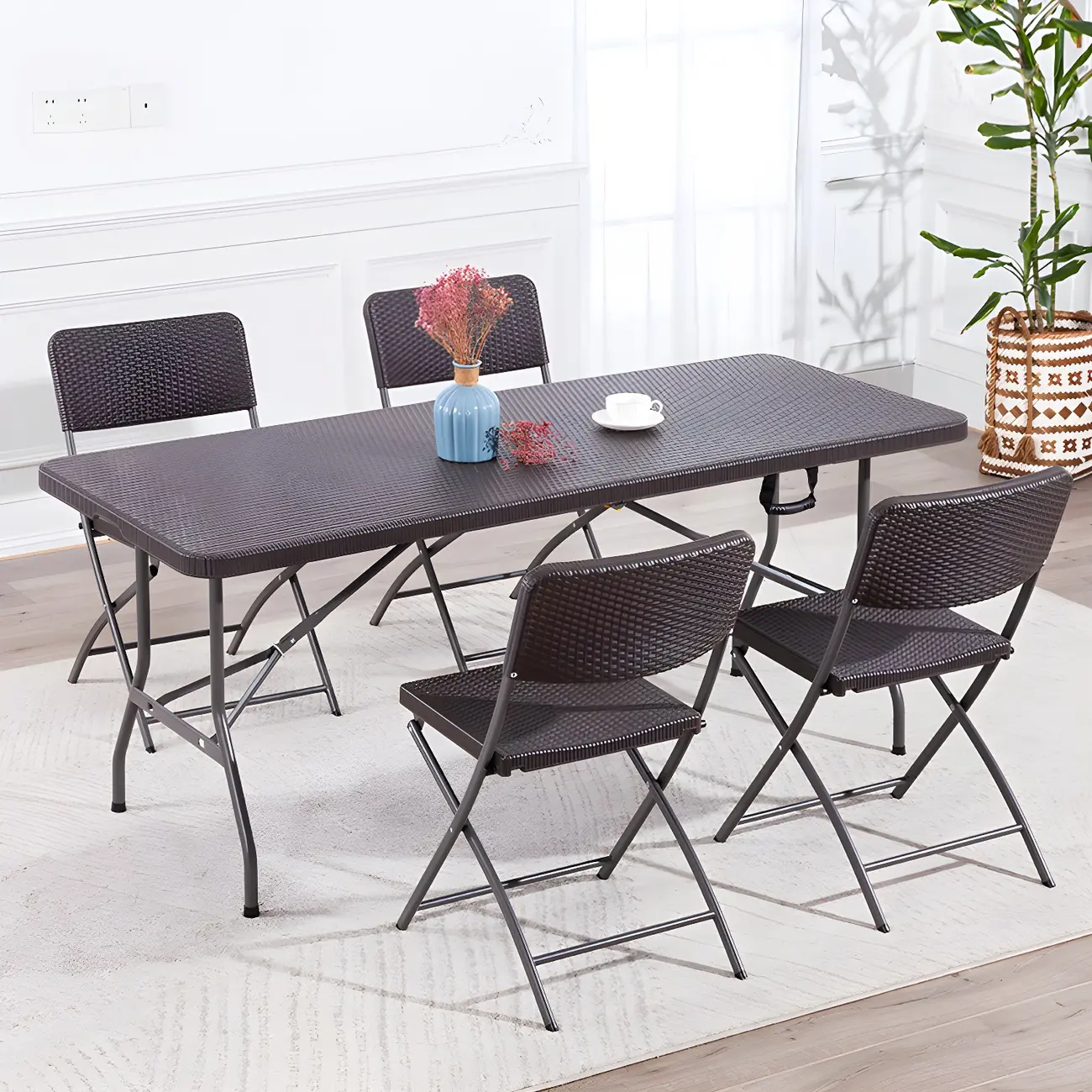 Rectangle Brown Acrylic Foldable Outdoor Dining Table Image - 2 | homeyfad